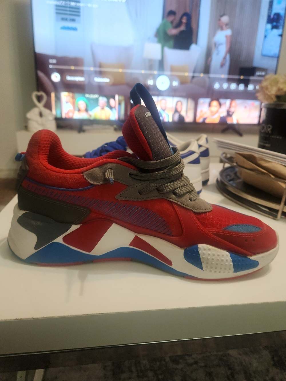 Puma Red Sneakers with Blue & Gray Accents